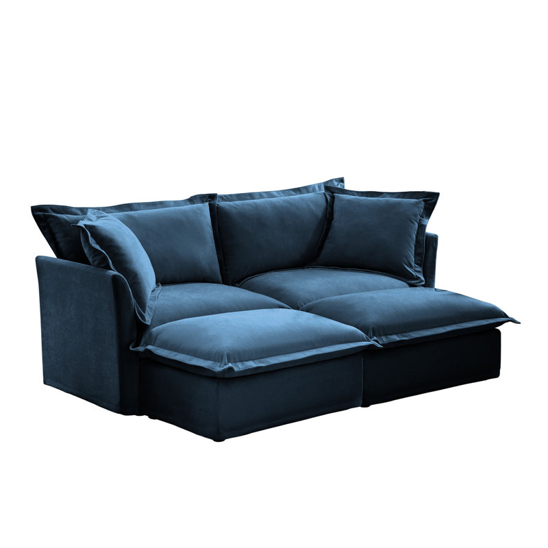 2 places avec repose-pieds, chenille, coussin de siège bleu, construction