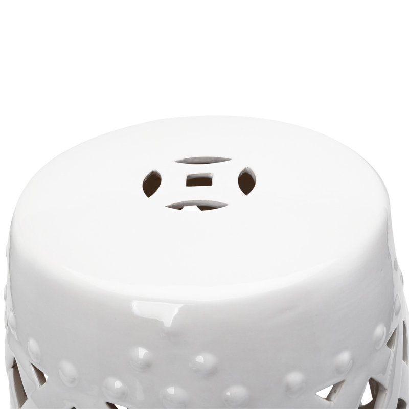 Tabouret de jardin en céramique 13 po x 18 po Outsunny, Blanc