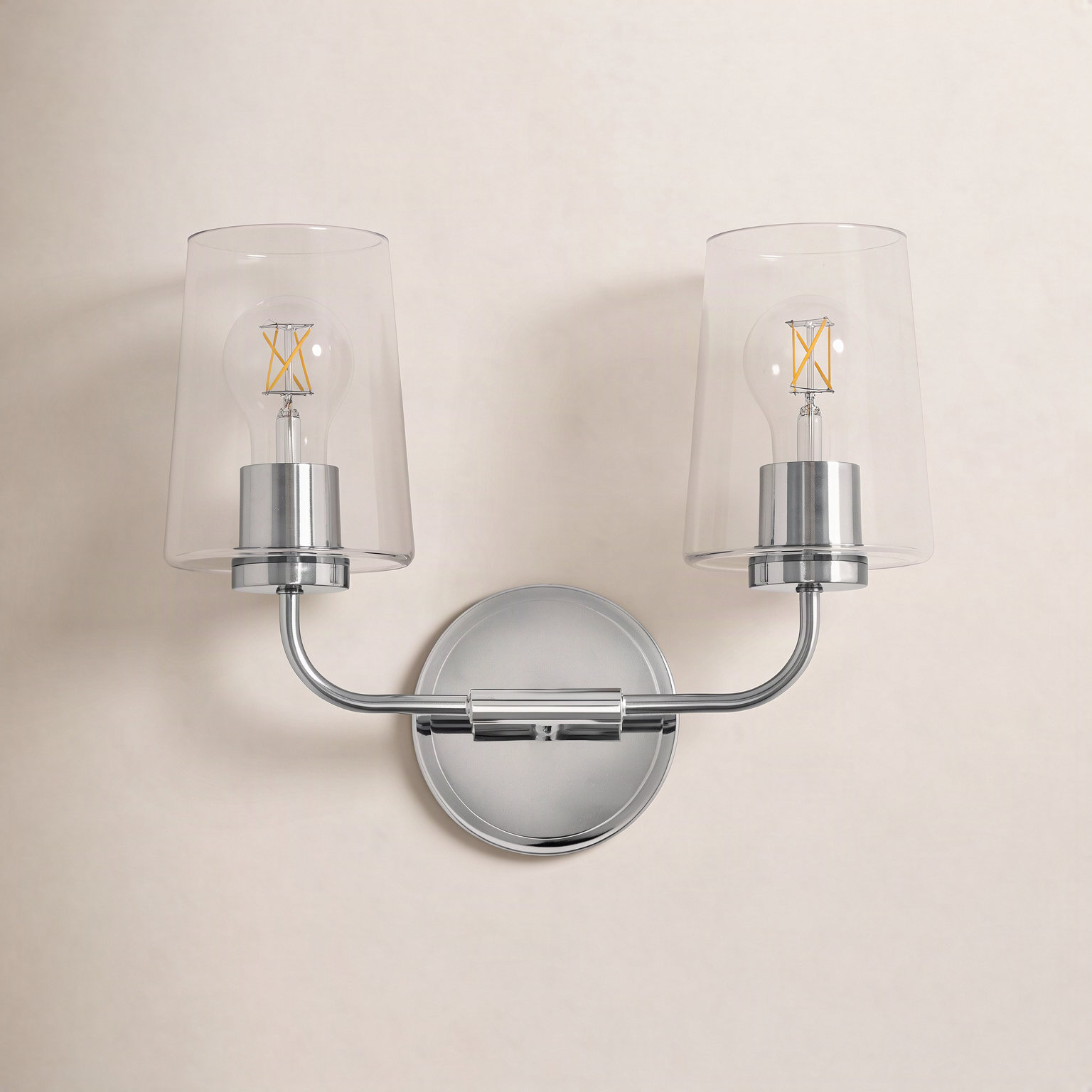 Viva 2 Light Transparent Dimmable Vanity Light, Chrome