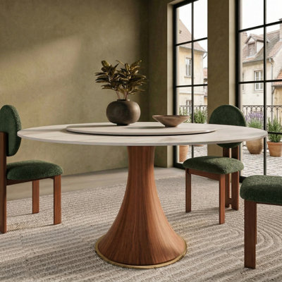 Wildon Turntable Round Sintered Stone Dining Table With Lazy Susan For 6-8 People