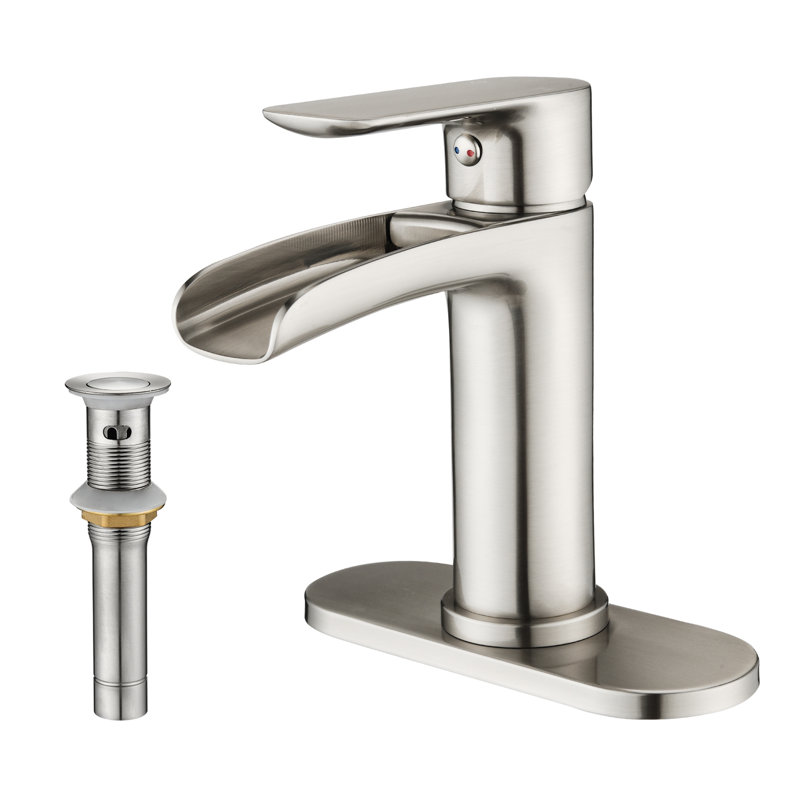 Single Handle Waterfall Spout Single Hole Bathroom Faucet With Deck And Supply Lines, Brushed Nickel