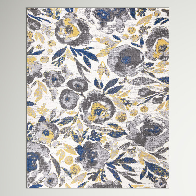 Tapis gris / jaune / ivoire Haslett, Rectangle 7 pi 10 po x 10 pi