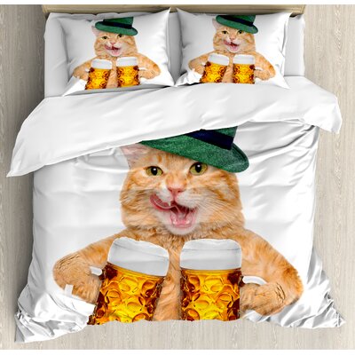 Cat Cool with Hat and Beer Mugs Bavarian German Drink Festival Tradition Funny Humorous Duvet Cover Set -  East Urban Home, ESUN8353 44266740