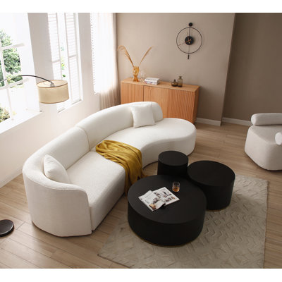 Upholstery Curved Sofa With Chaise 2-Piece Set White