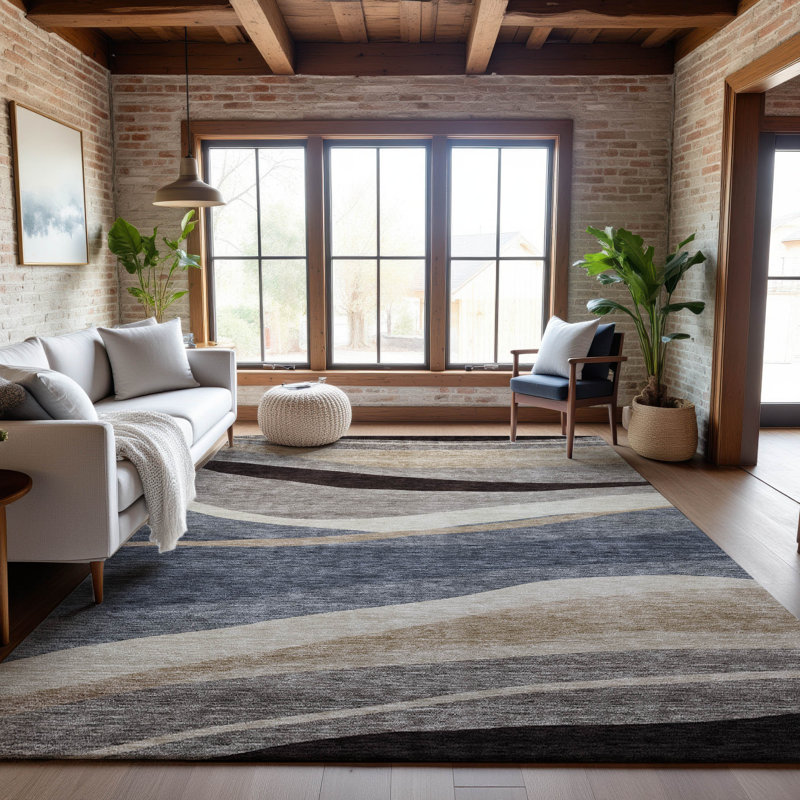 Premium Machine Washable Wayne AMF1098 Swirls Rug, Rectangle 10 pi x 14 pi