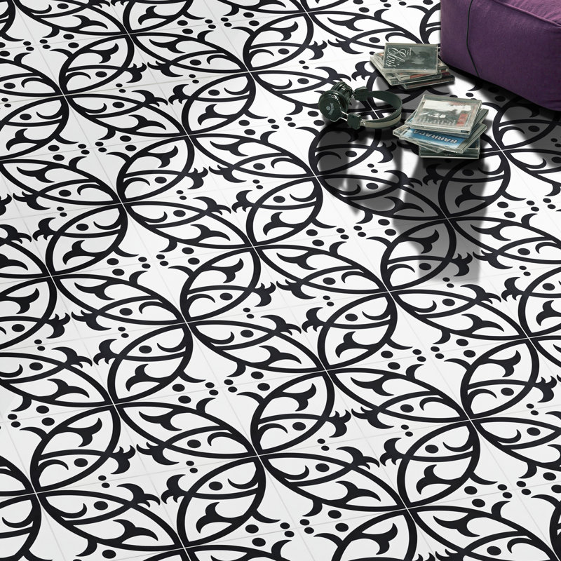 Hocima 8 in. x 8 in. Tile, White/Black