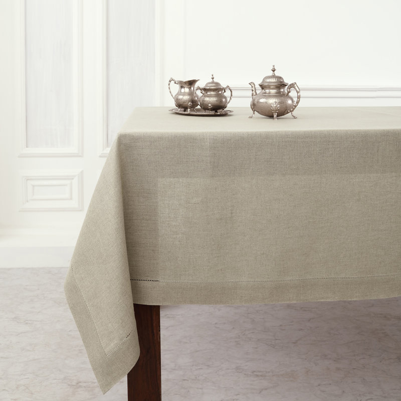 100% Pure Linen Hemstitch Table Cloth - Classic Hemstitch, Natural, 120" x 60"