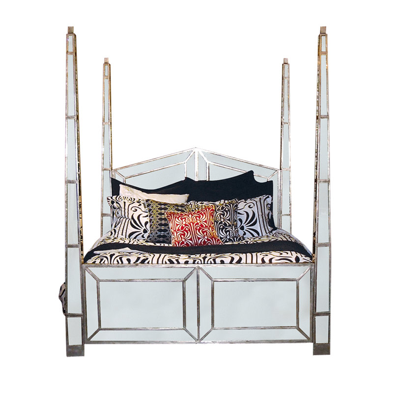 Silver Wood & Mirror Queen Bed