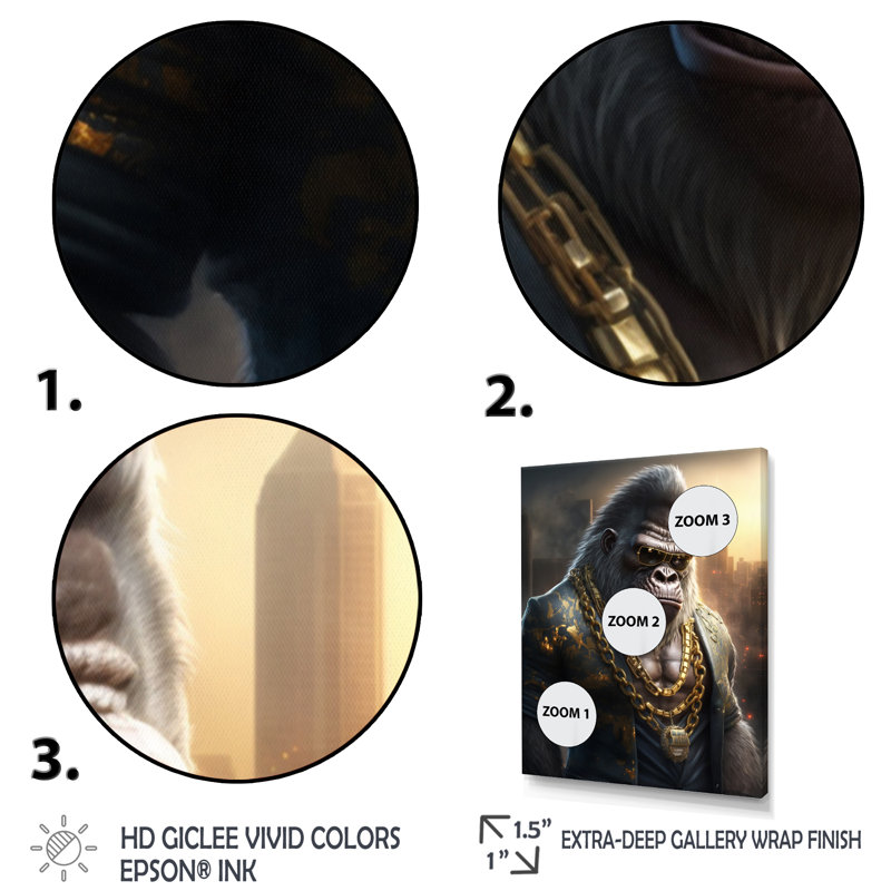 «Gangster Gorilla I», reproduction encadrée sur toile, Noir, L 12 po x H 20 po