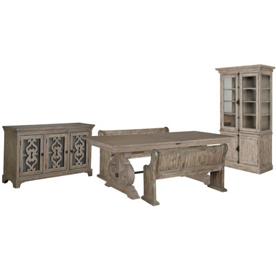 Table de salle à manger extensible rectangulaire avec 2 bancs et une armoire de salle à manger