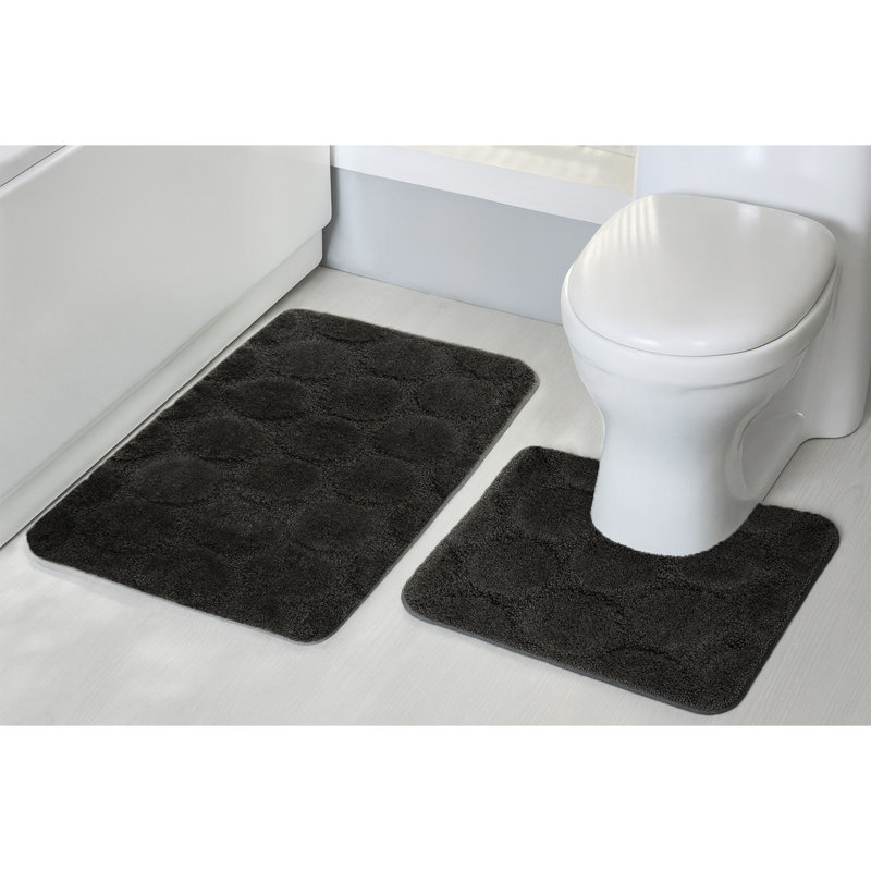 3D Effect Supersoft High Density Anti Slip Cobla Bath Mat Set, Black