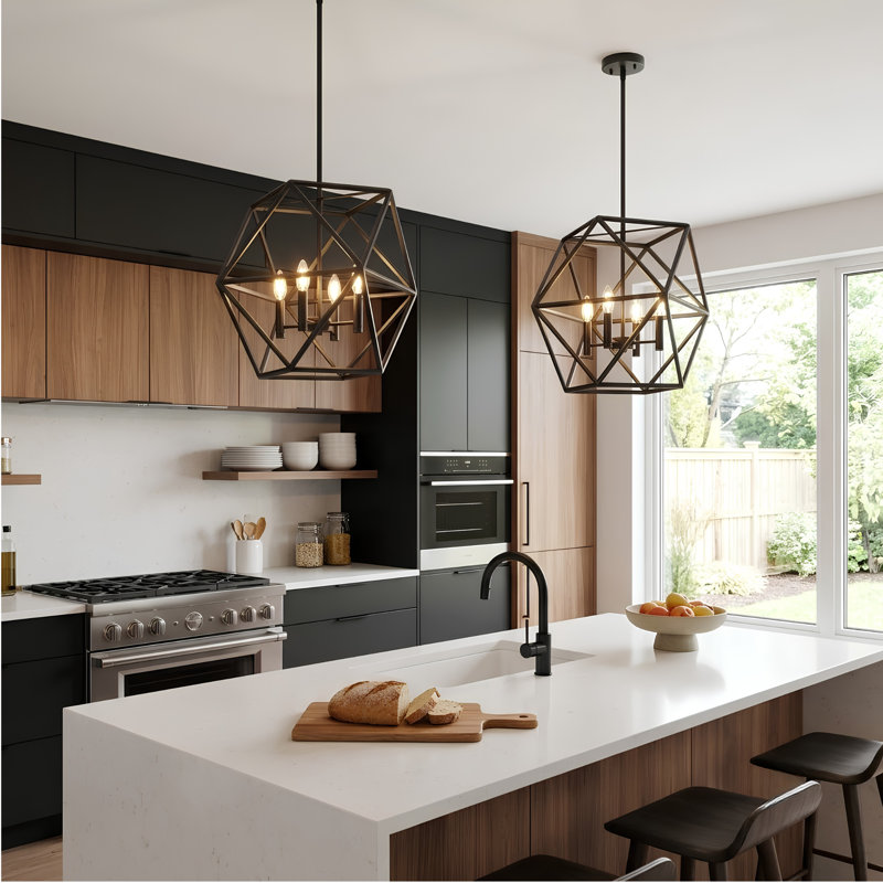 Luminaire suspendu géométrique unique à 4 lumières, Noir