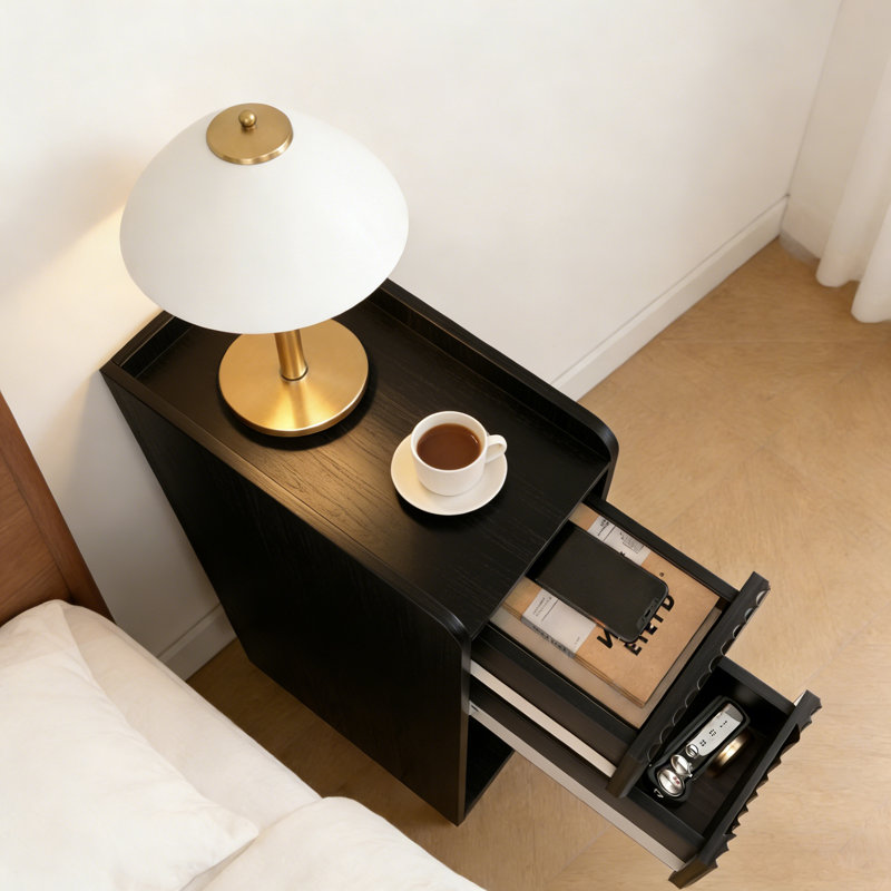 Table de bout à 2 tiroirs avec rangement H 23,6 po, Noir