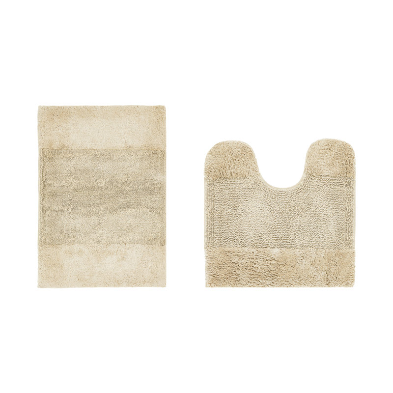 Makaylynn Premium 100% Cotton 2155 GSM 2-Piece Bath Rug Set, OEKO-TEX® Certified, Non-Slip Spray Latex Backing, Plush Tufted, Super Absorbent, Machine Washable Bathroom Rugs, Sand