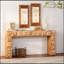 Console rustique à relief géométrique avec détails sculptés en 3D, bois massif et panneau de fibres à densité moyenne pour le vestibule et le salon