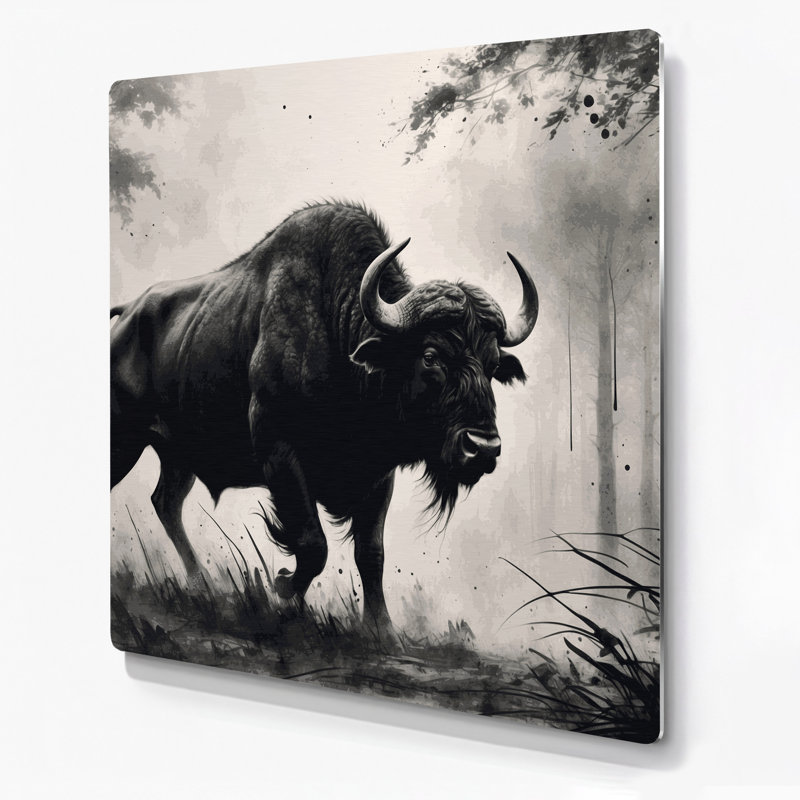 Faune forêt Buffalo, art mural en métal beige, H 16 po x l 16 po