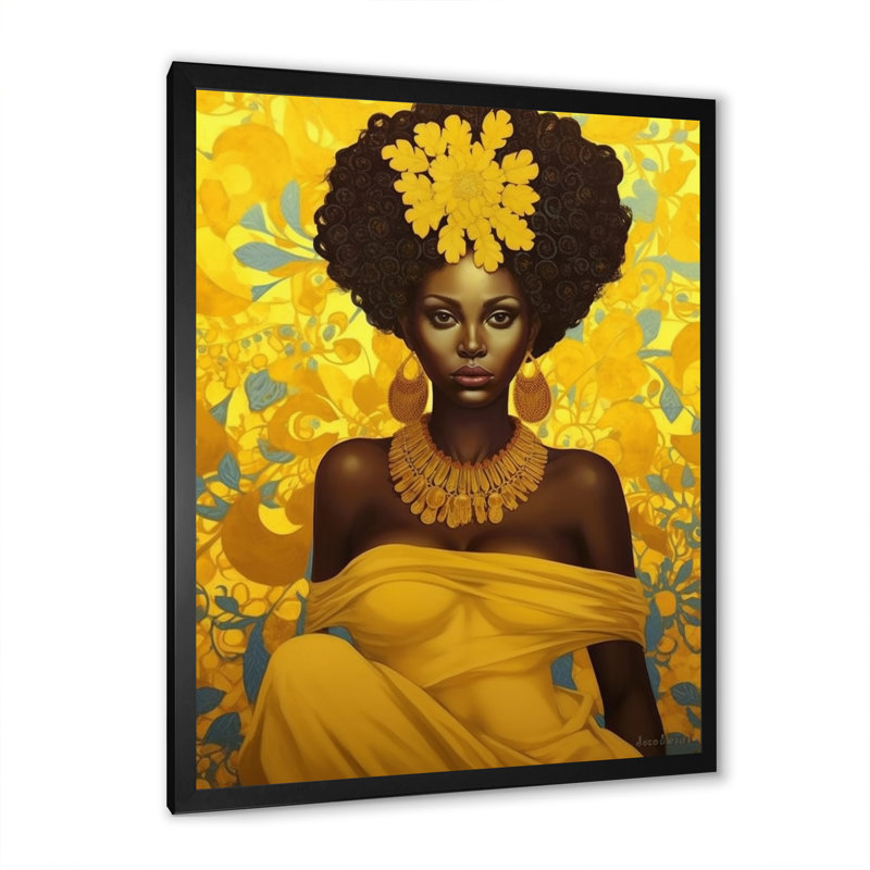 Orisha Oshun, déesse africaine en jaune I, H 40 po x l 30 po x P 1,5 po, Cadre photo noir