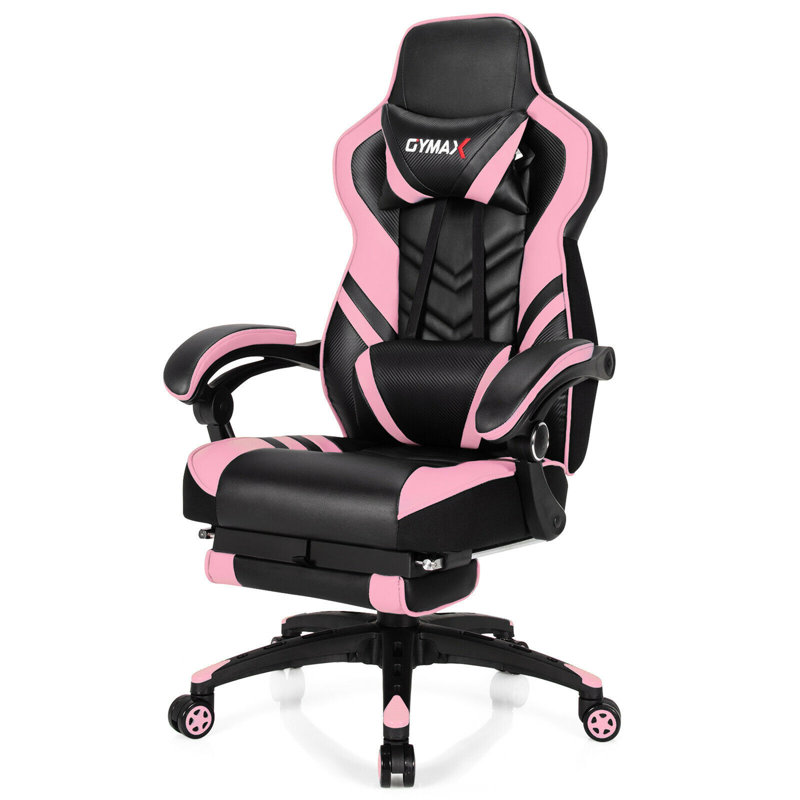 Gymax Adjustable Armrest and Adjustable Headrest PC & Racing Game Chair, Pink