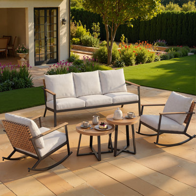 Ensemble de conversation Viviann pour 5 personnes avec osier en similicuir