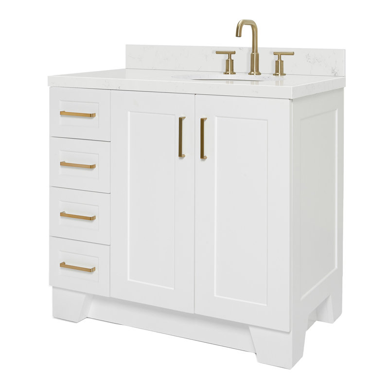 37 IN.  Single Bathroom Vanity, Right, Oval, White