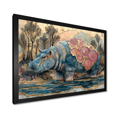Abstrait hippopotame sérénité en Afrique II - grand art mural hippopotame