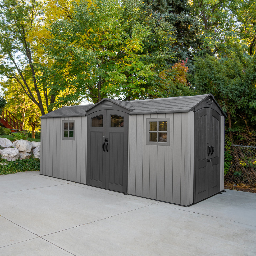 Lifetime 16.5 Ft. X 7 Ft. High-density Polyethylene (plastic) Dual-entry Outdoor Storage Shed With Steel-reinforced Construction