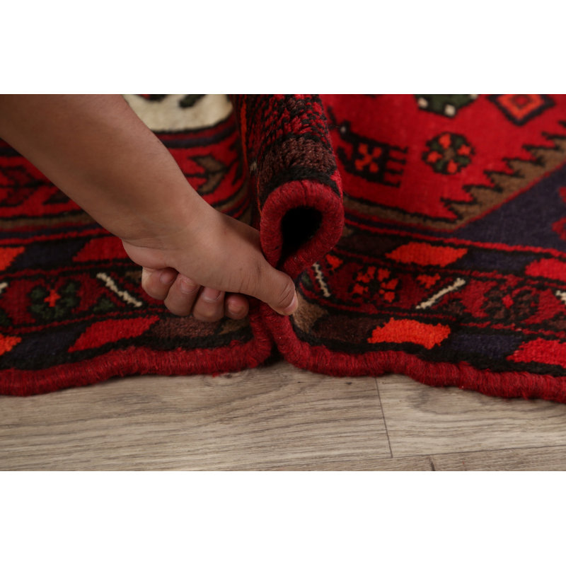Tapis décoratif en laine de conception unique noué à la main New Age Hamedan rouge de 3 pi 3 po x 5 pi