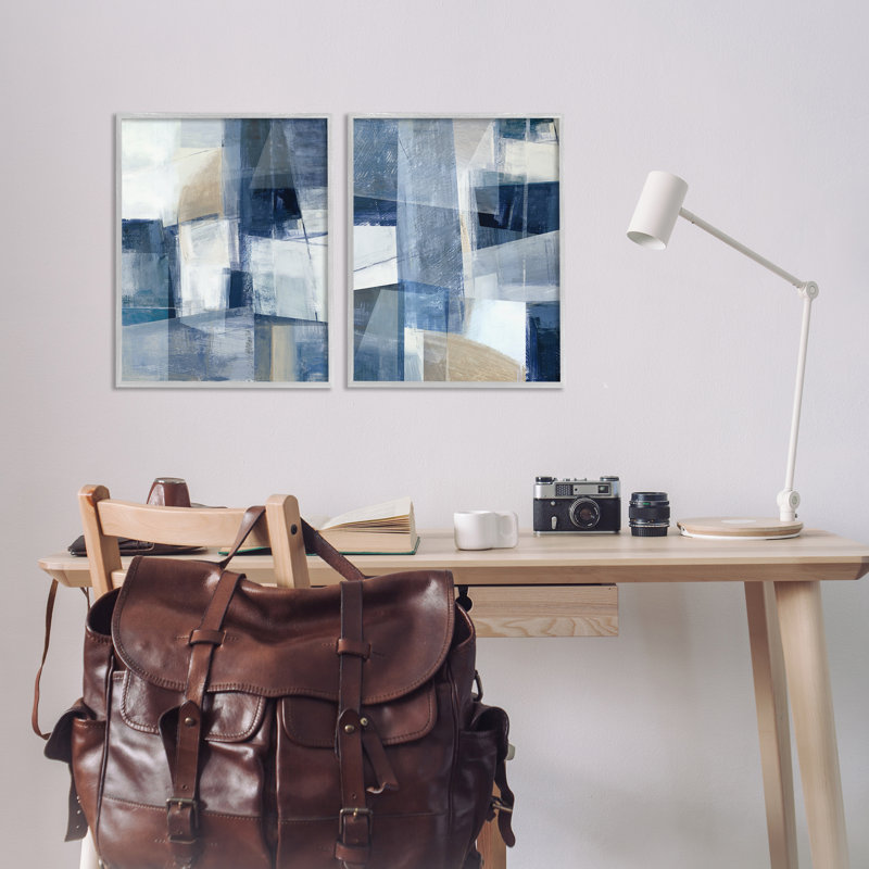  «Blue & Neutral Geometrics», ensemble de 2 estampes numériques par Hannah Dawson, H 24 po x l 16 po