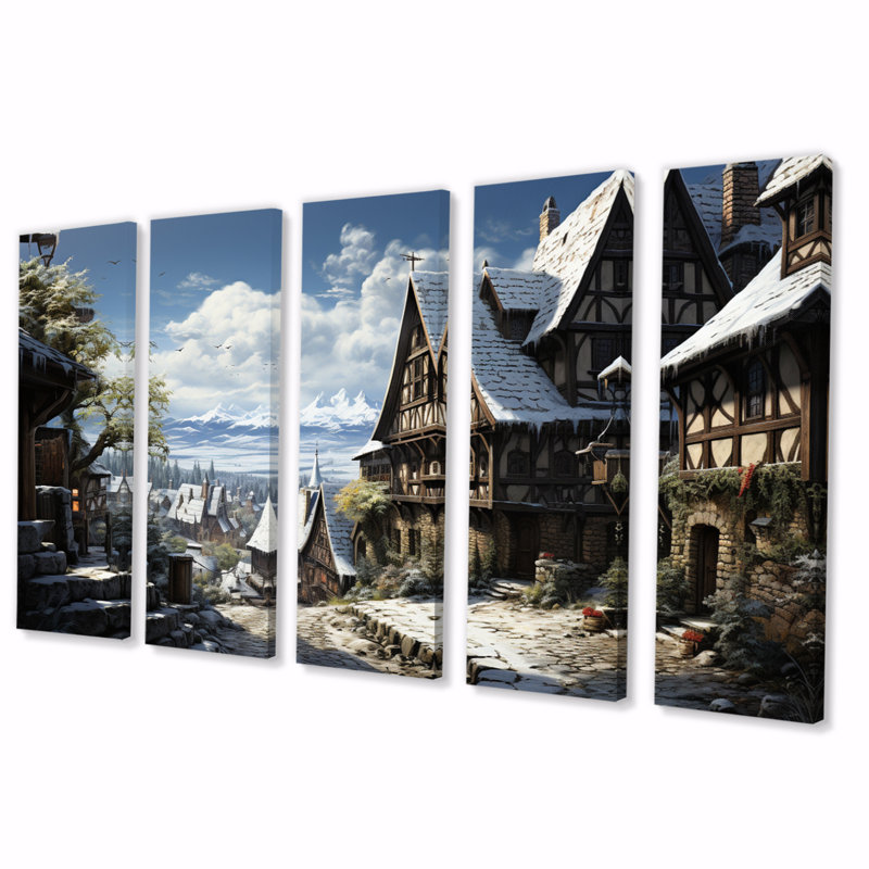 Winter Village Landscape I - Décoration murale paysages - 5 panneaux égaux