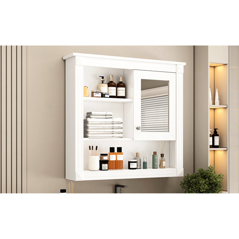 Armoire de salle de bain avec miroir 32 po, 4 tablettes, rangement pour salle de bain compacte, Blanc
