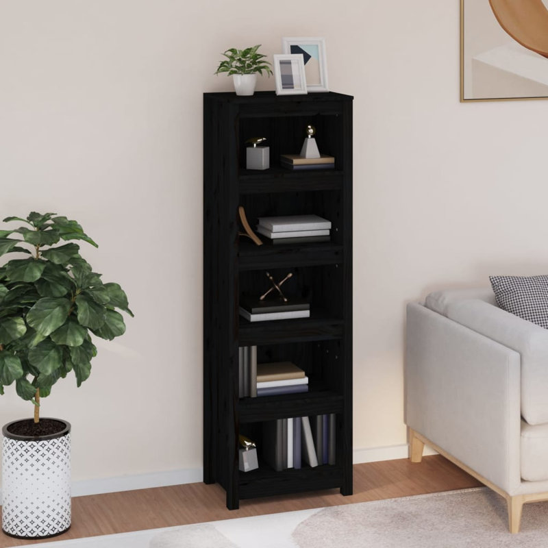 Shinn 154cm H Solid Wood Standard Bookcase, Black, 154cm H x 50cm W x 35cm D