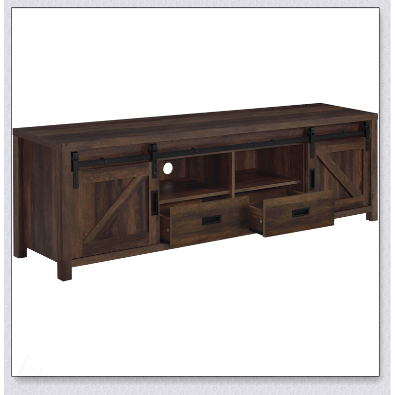 Meuble télé Madra en bois d'ingénierie à 2 portes avec beaucoup de rangement et charme rustique, parfait pour les salons modernes et traditionnels