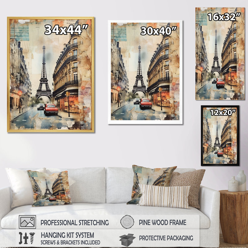Collage rétro Paris Nostalgia I, Cadre flottant blanc, H 40 po x l 30 po