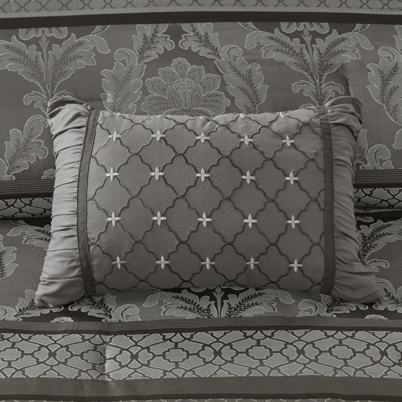 Édredon grand 7 pièces - Gris avec rayures et coussins, Grand édredon et 6 pièces supplémentaires, Gris