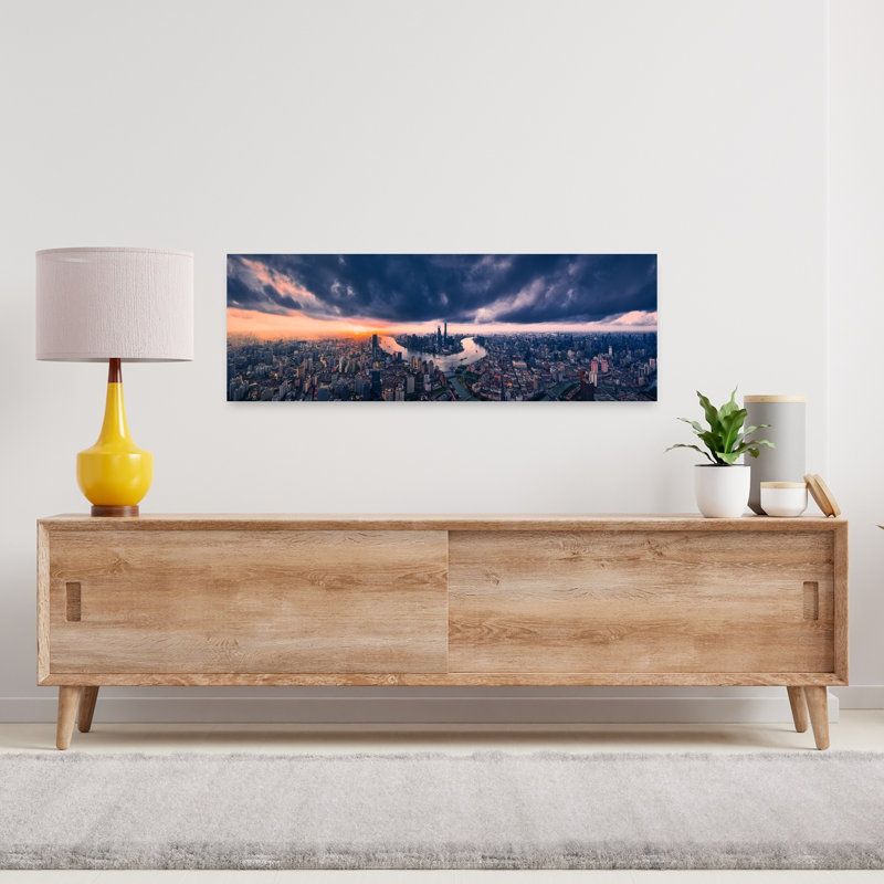 Dramatic City Sunset Panorama 1 Piece Wrapped Canvas Panoramic Wall Art, 91.44 cm H x 30.48 cm W