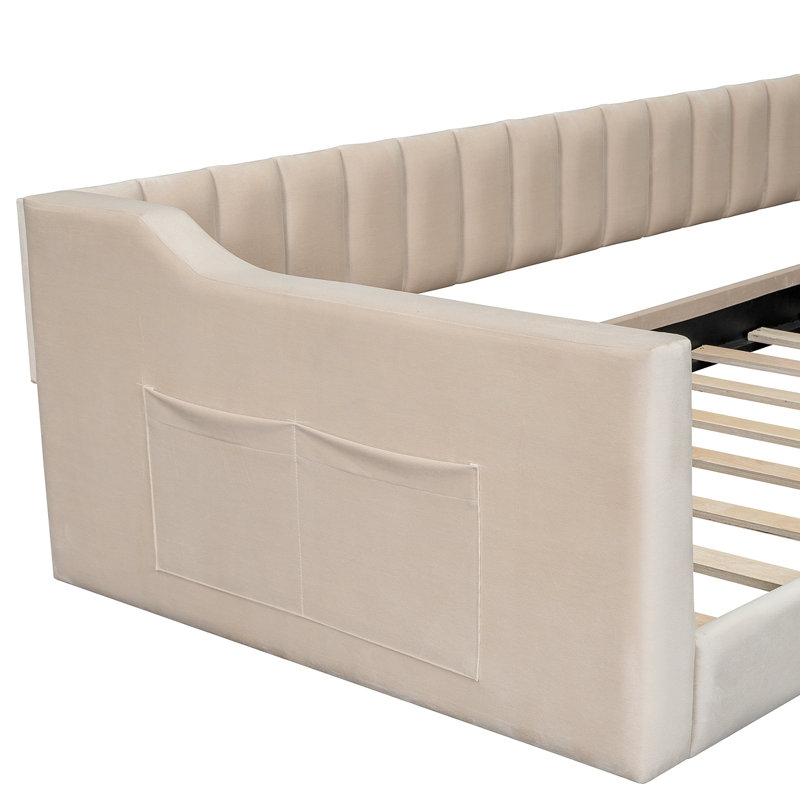 Upholstery Daybed And Side Storage Pocket, Twin Xl Daybed, Upholstered Day Bed, Beige