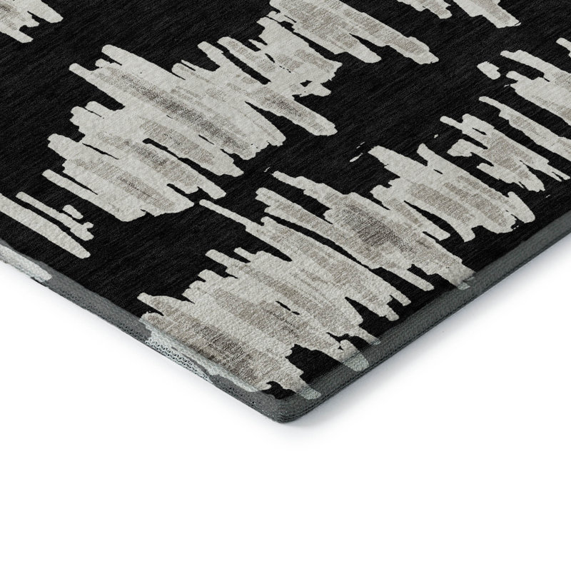 Premium Machine Washable Prisco Black Rug, Rectangle 2'6" x 3'10"