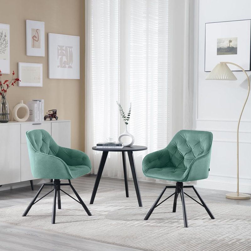 Wawaset 44.5cm H Tufted Velvet Upholstered Metal Side Chair, Turquoise