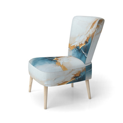 Abstract Modern Upholstered Chair - Modern Ink Synergy Calming Golden And Blue Wave II Side Chair