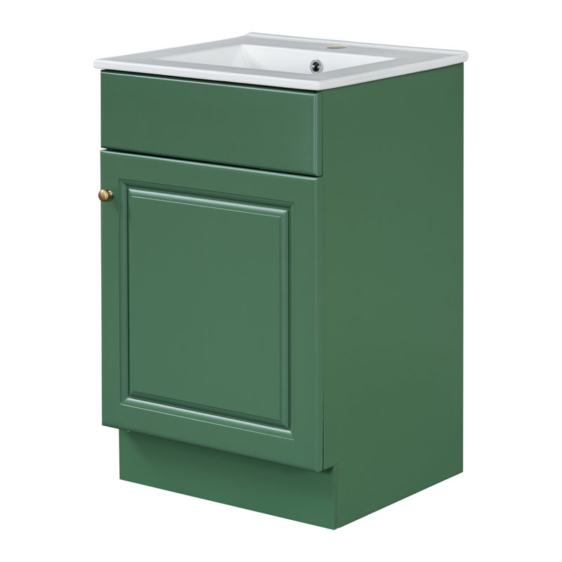 Meuble-lavabo de 20 po avec lavabo, meuble-lavabo avec tablette de porte et tablette réglable, Vert