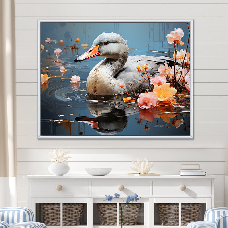 «Grey Duck», art mural «Duck», Cadre flottant blanc, H 30 po x l 40 po x P 1,5 po
