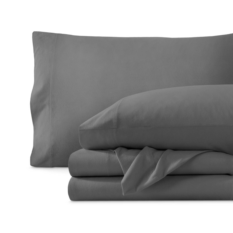 Organic Cotton Jersey Sheet Set, Gray, Full/Double Sheet Set +Fitted Sheet+2 Pillowcases