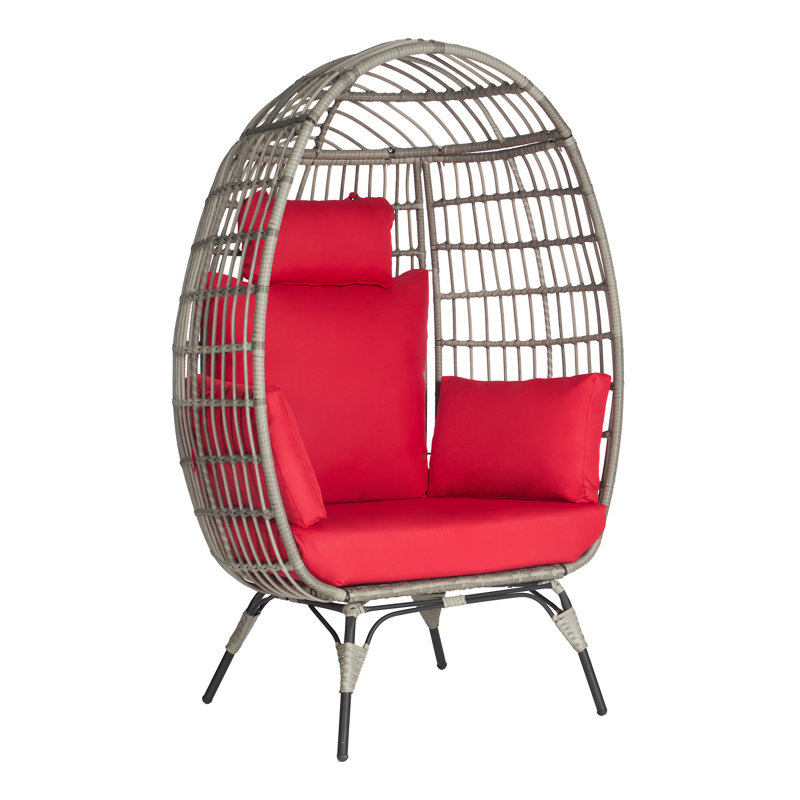 Wicker Outdoor Lounge Chair, Gray, Red