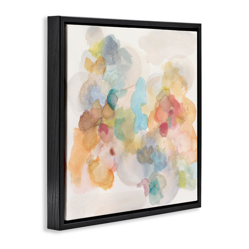 Douce éclaboussure d'aquarelle abstraite, H 18 po x l 18 po, Cadre flottant noir de jais