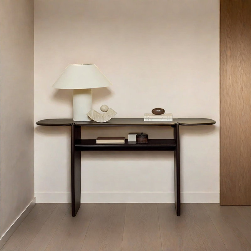 Retro Minimalist Solid Wood Console Table, 29.53" H x 62.99" W x 15.75" D