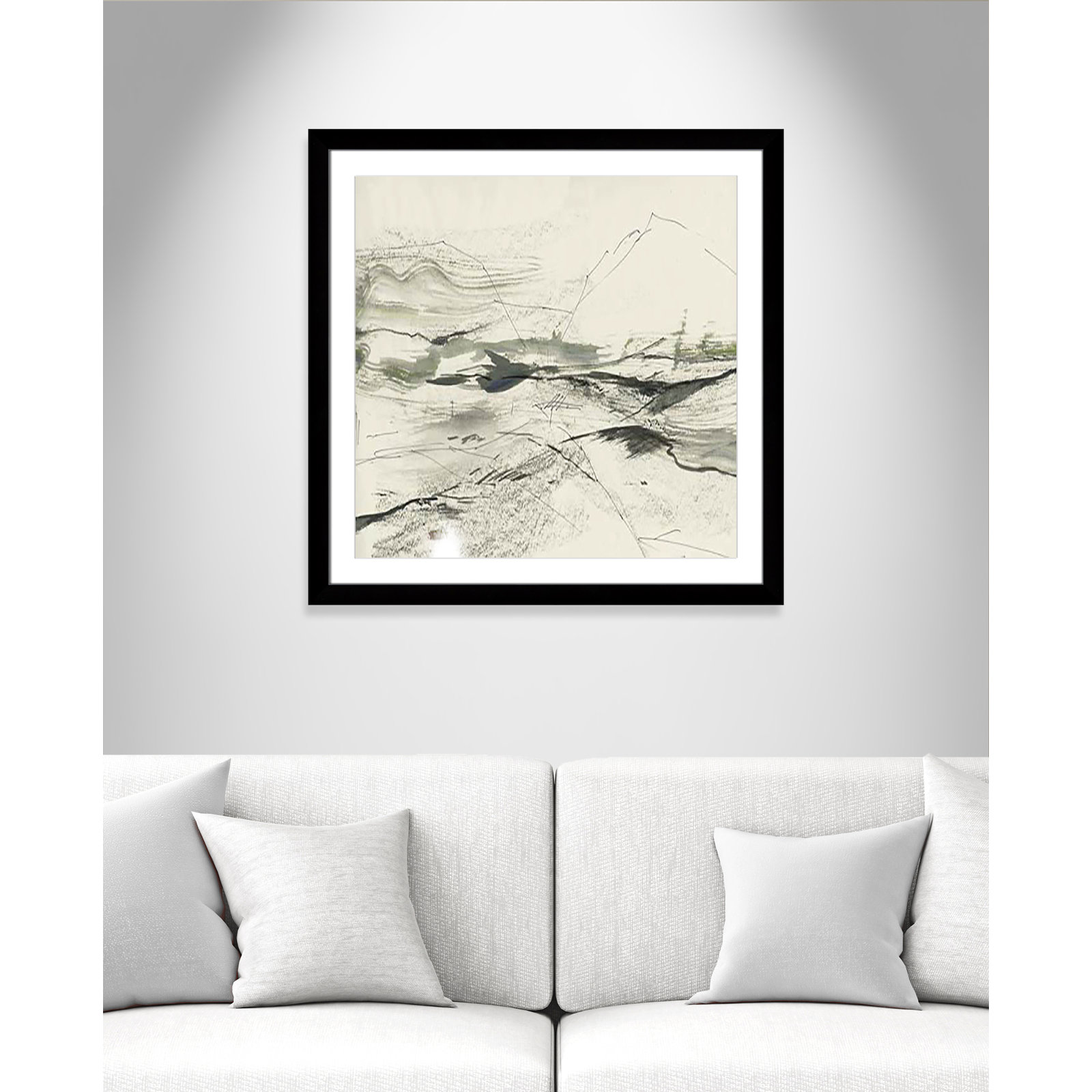 Green Sketches, Black Cube Framed, 33.5" H x 33.5" W x 1.25" D