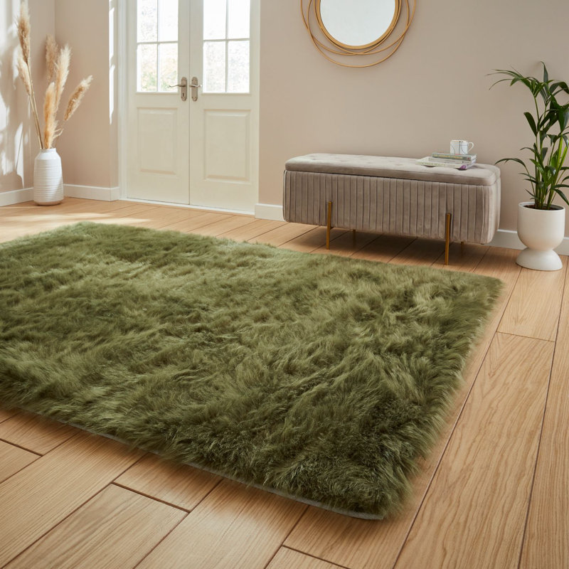 Polar Plush Afrina Machine Tufted Olive Green Area Rug, Runner 60 x 120cm