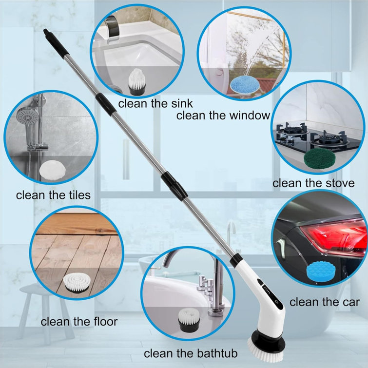 MR.SIGA Floor Scrub Brush with Long Handle, 2 in 1 Floor Scrubber and  Squeegee for Cleaning Bathroom, Patio, Garage, Wall, Tile Scrub Brush with  Stiff Bristles : : Home & Kitchen