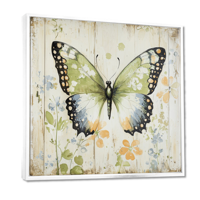 Décoration murale papillon minimaliste en vol I, H 36 po x l 36 po, Reproduction avec cadre flottant, Blanc