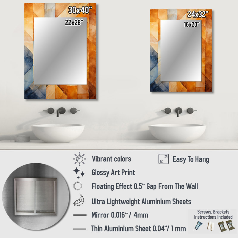 Topaz Tessellation I - Abstract Shapes Unique Wall Mirror Decor, Modern Large Mirror, Printed Metal Art, 32" x 24"
